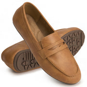 Ecetana Women's Penny Loafers Slip-On Flats, Lightweight Brown Leather Walking Driving Shoes