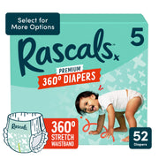 Rascals Premium 360 Absorbent Pull-On Disposable Baby Diapers, Size 5, 52 Count