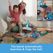 Fisher-Price Thomas & Friends Load & Launch Barrel Delivery Set, Motorized Classic Thomas Engine, 18 ft Track with Tunnel, Bridge, Turntable, and Delivery Warehouse, Ages 3-6
