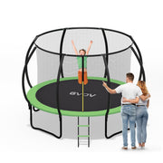 GVDV TPE-10 Outdoor Trampoline, 10' Backyard Recreational Pumpkin Trampoline with Enclosure for Kids, Green