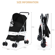 ZOOLIKE 4-Wheeled Pet Stroller for Cats & Dogs Foldable Travel Carrier with 360-Degree Swivel Black