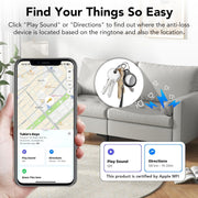 Tukio Bluetooth Tracker Smart Air Tracker Tag with Real-Time Location Tracking, IPX5 Water Resistant, Replaceable Battery, Protective Case, Key Ring, Lanyard, Compatible with iOS