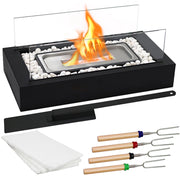 CROWN FIRE Safer Burning Rectangle Smores Maker Kit, Flameless Heater with 4 Extendable Roasting Sticks, Black, Tabletop Fireplace, HJ-M038