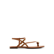 Madden Girl Treasuree Strappy Flat Sandals with Toe Ring Hardware, Cognac, Women's