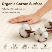 Welfibr Full Size Organic Cotton Mattress Protector, 100% Waterproof, Breathable, Noiseless Fitted Sheet with 6-18 in Deep Pocket, Ivory