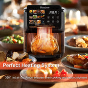 Bluebow 9QT Air Fryer, Large Touchscreen, 12-in-1 Multi-Functional, Visible Window, Oil-Free Cooking, Black