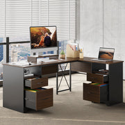 Bestier H104715P-CRY L Shaped Desk with 4 Drawers, Cherry Finish, Executive Office Desk with Monitor Stand