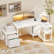 Casaottima L Shaped Desk with Drawers & File Cabinet, Reversible White Computer Desk