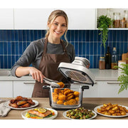 AIRMSEN 6.4QT Glass Air Fryer, Non-Toxic Borosilicate, 1600W, 400F Max, 4 Preset Modes, Adjustable Time and Temperature, Dishwasher-Safe, White