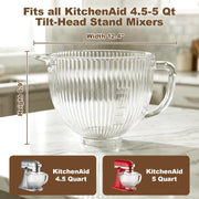 Gvode 5 Quart Glass Mixing Bowl with Handle and Pour Spout, Clear Tempered Glass, Compatible with KitchenAid Tilt-Head Stand Mixers, WMG2408