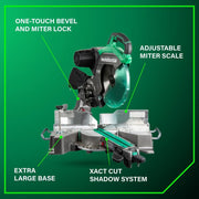 Metabo HPT 12-Inch Dual Bevel Sliding Miter Saw, 15 Amp, 4000 RPM, Xact Cut Shadow Line, C12RSH3
