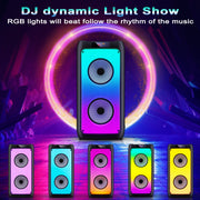 JYX Singing Machine with 2 Wireless Microphones Portable Bluetooth Karaoke with RGB Colorful Light