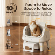 PetPivot Rawrose AS12 Self-Cleaning Cat Litter Box, Large, White, Safety Protection, Front Entry Step