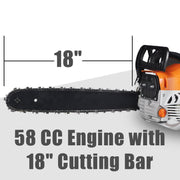 KingFurt Gas Chainsaw, 58CC 2-Cycle Engine, 18-Inch Bar, Lightweight with Ergonomic Grip and Smart Start Technology