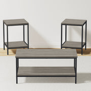JOZ 3-Piece Coffee and End Table Set, Rock Gray - Rustic Rock Gray Elegance with Sturdy Metal Frames