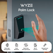Wyze Palm Lock, Smart Door Lock with Contactless Palm Vein Recognition, Keypad, Mechanical Key, Dual Battery, USB-C Emergency Charging, IP53 Weather Resistant, Wi-Fi, Voice Control Compatible