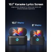 Ikarao Shell S1 Karaoke Machine, 10.1-Inch HD Touchscreen, 280W Peak Power, 2 Wireless Microphones with Auto-Charging, Portable Bluetooth Speaker, Black