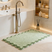 Luiuiu Cute Scalloped Bath Rug, Plush Microfiber, Non Slip TPR Backing, Quick Dry, Absorbent, 20x32 in, Green