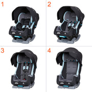 Baby Trend Cover Me 4-in-1 Convertible Car Seat with Integrated Adjustable Canopy, UPF 50+ Protection, No-Rethread 5-Point Harness, Recline Ready, Dark Moon, CV89E22B