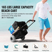KFFKFF Beach Cart with Large 9-Inch Balloon Wheels, 20.1 x 14.6 Inch Platform, Foldable Design, Adjustable Handle Height 27.2 to 44.9 Inch, Supports Up to 165 lb, Durable Metal Frame