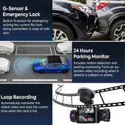Pepwell 3 Channel 1080P Dash Cam with 2.4 Inch IPS Screen, Front and Inside Triple Cameras, IR Night Vision, Loop Recording, 24Hr Parking Monitoring, A007AB