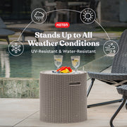 Keter Cool Side Table Cooler 3-in-1 Outdoor Patio Table with 10.3 Gallon Double-Insulated Ice Chest Storage, Weather-Resistant Resin, Rattan Look, Cappuccino, 261020