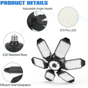 BN-LINK LED Garage Light, 2 Pack, 18500 Lumens, 6500K Daylight, Deformable 6+1 Adjustable Panels, Black, CP-C786