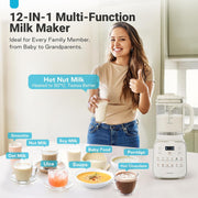 Livatro Nut Milk Maker, 12-in-1 Automatic Soy Milk Machine with Detachable Glass Jar, 53oz Capacity, Touch Control, White, LVNM15001