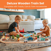 Tiny Land WT0007 110-Piece Wooden Train Set with Tracks, Building Blocks, Puzzles, Magnetic Fish Toys, Multicolor, Ages 3-7
