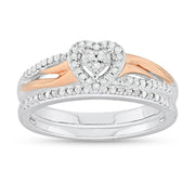 Forever Bride 44294SP22000 Jay Heart Designs 925 Sterling Silver & 14K Rose Gold Two Tone Heart Shape Engagement Diamond Promise Wedding Bridal Set