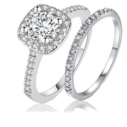 SFTING Moissanite Wedding Ring Set for Women, 2ct Halo Pav, Solid 925 Sterling Silver, Size: 7 - Round Brilliant Cut