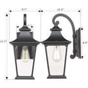 Emliviar Outdoor Wall Lantern, 18 in, Black Aluminum Finish, Clear Bevel Glass, Exterior Wall Mount Light, 500181