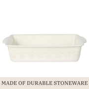 The Pioneer Woman Vintage Lace Ceramic Casserole Baking Dish with Wood Lid, Linen, 9 in x 13 in, 6-Quart Stoneware