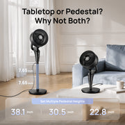 DREO TurboPoly Pedestal Fan, 2-in-1 Table and Floor Fan, Ultra-Quiet 20dB, 95ft Air Reach, 29.2ft/s Airflow, 80 Oscillation, 105 Tilt, 3 Modes, 8 Speeds, Remote Control, 8-Hour Timer, Aroma Feature