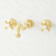 Signature Hardware SH449072PB Ballantine Wall-Mount Bathroom Faucet - Cross Handles, No Overflow, Polished Brass