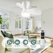 SUNMORY 22 Inch Low Profile Ceiling Fan with Dimmable LED Light, 6 Speeds, Remote Control, White