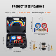 KFFKFF AC Manifold Gauge Kit, 3-Way Mount, Brass, 11.2 in x 10 in x 3.5 in, WZ--A301