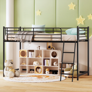 Zimtown Junior Metal Twin Loft Bed, Black, 350lb Capacity, 15-Inch Guardrails, Adjustable Ladder