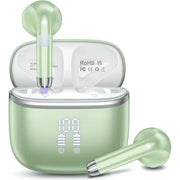 WeurGhy Wireless Bluetooth Earbuds, Noise Cancelling, Deep Bass Stereo, 50H Playtime, LED Display, IPX7 Waterproof, Green, W53
