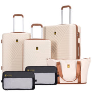 Landisun 6 Piece Hardshell ABS Suitcase Set with TSA Lock, Creamy White