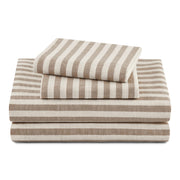 Beautiful Botanical 4-Piece King Sheet Set, 100% Pre-Washed Cotton Percale, 200 Thread Count, Natural Striped