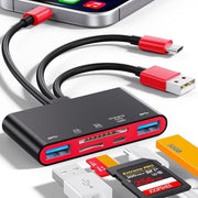 JOOPSHEE 1032Pro 5-in-1 Memory Card Reader with USB OTG Adapter, Simultaneous Charging Port, BlackRed