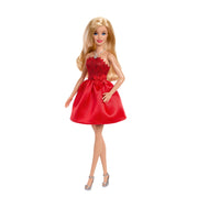 Mattel Barbie 80th Anniversary Ruby-Red Celebration Fashion Doll with Poseable Design, Red Dress, Silvery Sandals, Necklace