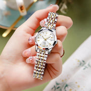 OLEVS 99W-31 Luxury Womens Watch, Diamond Accented White Dial, Two Tone Gold Plated Stainless Steel, 27mm