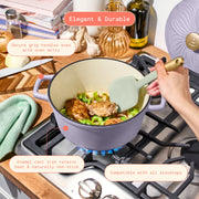 Made By Gather 4 Quart Enameled Cast Iron Dutch Oven with Petal Design Lid, Lavender