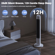 TASKBAY Tower Fan, 40-Inch Bladeless Electric Fan, 90 Oscillating Stand Fan with Remote, 4 Speeds, 26 ft/s Airflow, 12-Hour Timer, Ultra-Quiet 28 dB, White, TF011