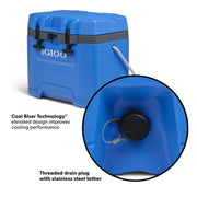 Igloo Overland 25 QT Ice Chest Cooler, Blue, 38 Can Capacity, Foam-Insulated Walls, Locking Lid, Bottle Opener