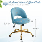 Ktaxon 360-Degree Swivel Office Desk Chair, Rolling Vanity Stool, Blue Flannel Seat - Adjustable Height