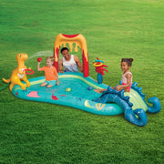 Bluescape Dino Inflatable Play Center, Dinosaur-Themed Kiddie Pool with Built-In Water Sprayer, Soft Slide, Inflatable Toys, Durable Puncture-Resistant Material, Multicolor