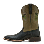 Ariat Sport Antlers Western Boots, Waterproof Full-Grain Leather, Embroidered American Flag and Deer Skull, Square Toe, Block Heel, Black Adobe/Four Leaf Clover, 8.5